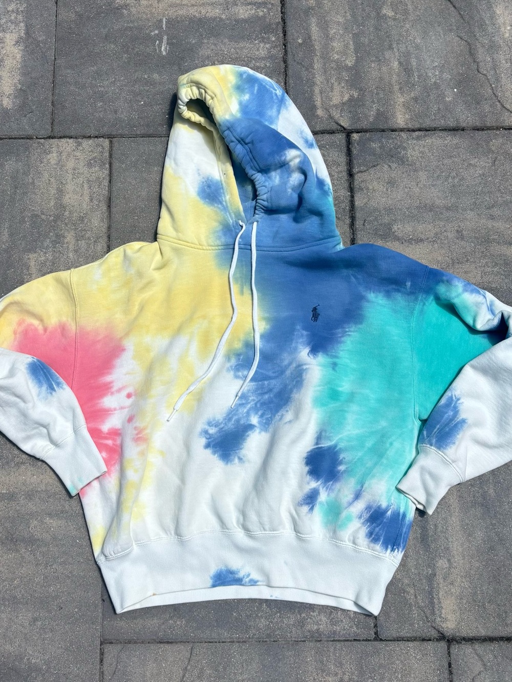 Polo by Ralph Lauren Womens Bubble Tie-Dye Hoodie - Blue, Yellow & Pink